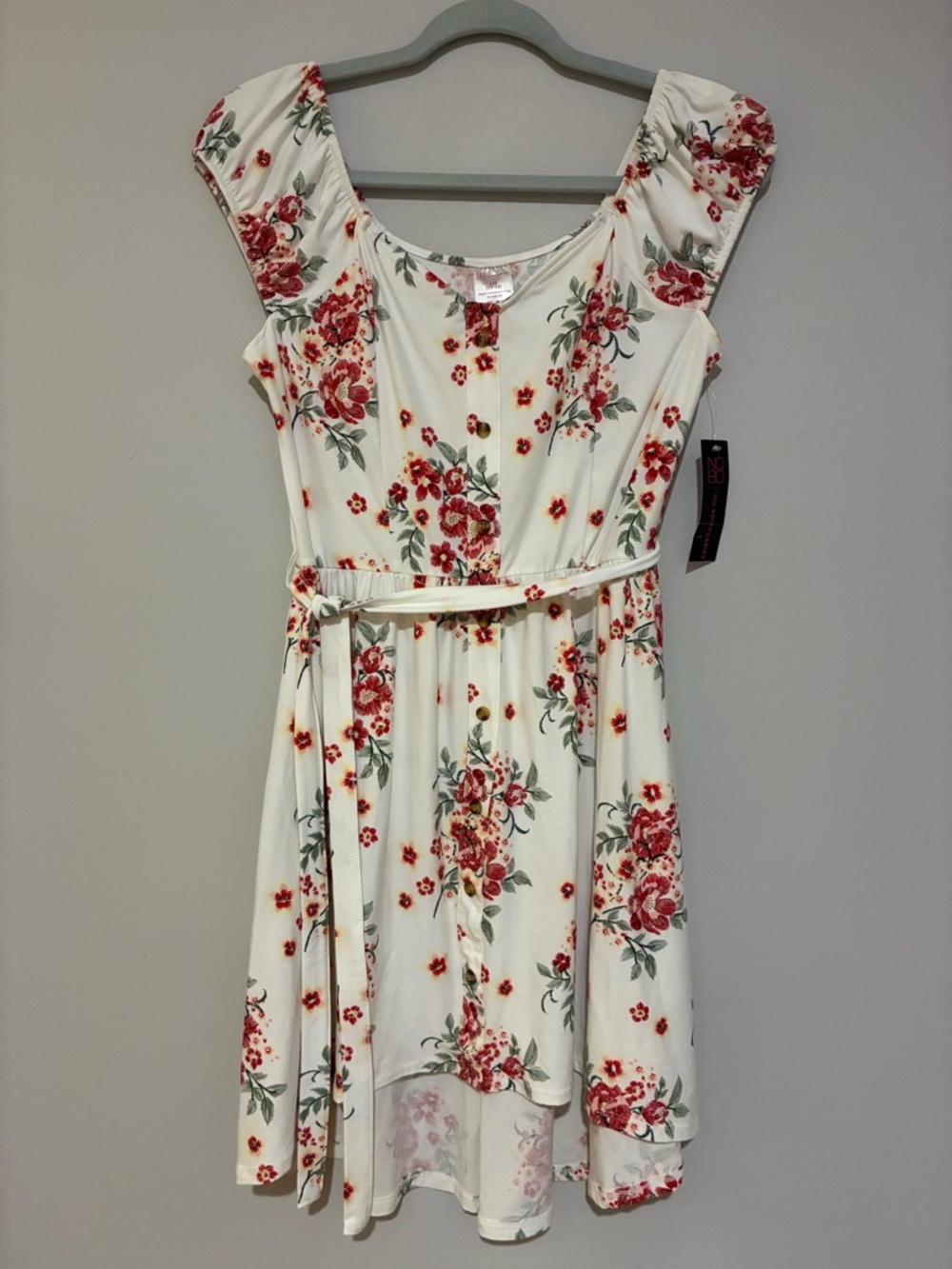 No Boundaries Ivory Floral Belted Fit-and-Flare Dress NWT size Jr 11-13